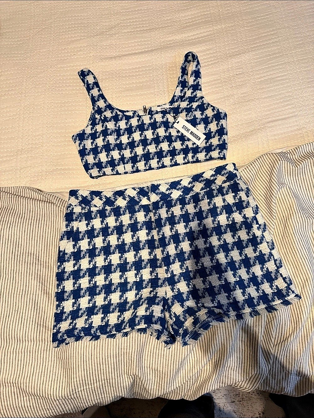 Steve Madden Houndstooth short and top Set in Blue & White Size M/L NWT